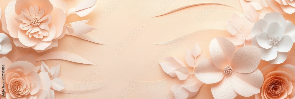 Aufkleber elegant paper art background with soft pastel flowers and leaves creates a luxurious aesthetic for v