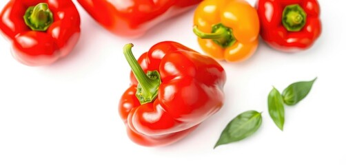 Single vibrant red bell pepper isolated on pure white background, closeup,  still life