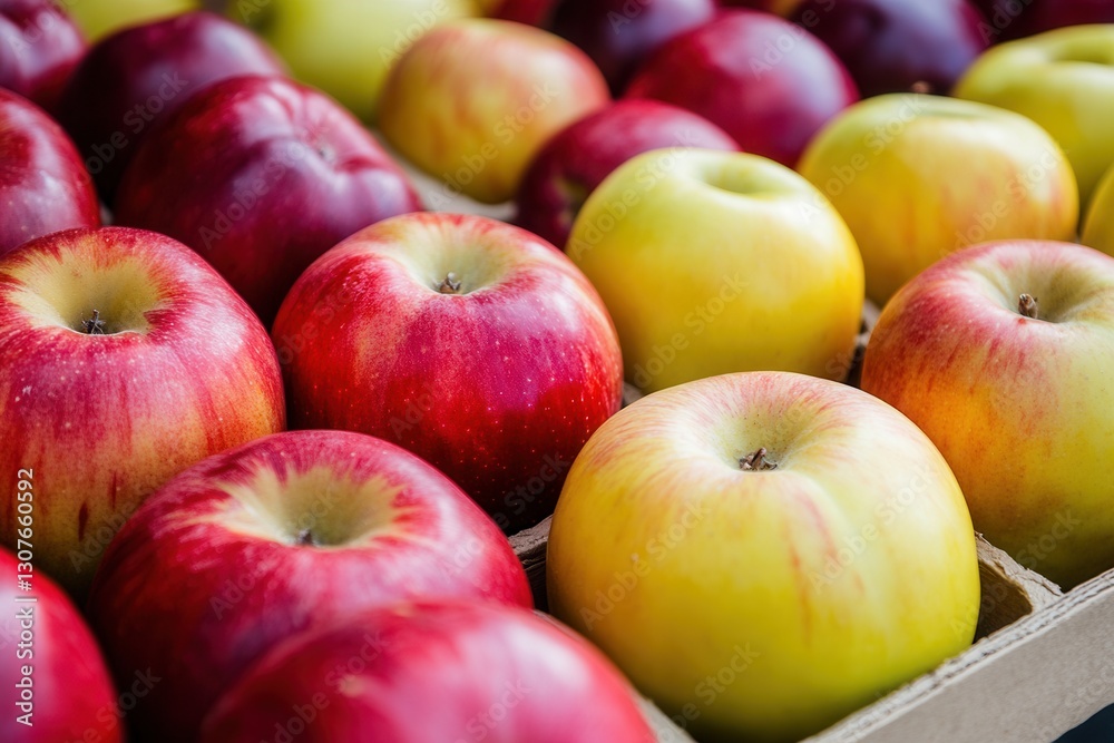 Poster fresh apples displayed for sale at a local market during autumn harvesting season generative ai