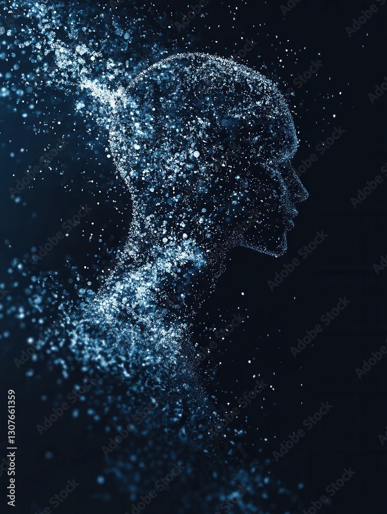 Aufkleber Floating digital particles create human silhouette in high tech backdrop representing AI driven politics Generative AI