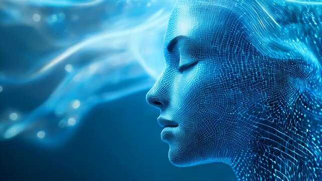 Acupuncture Energy Meridians Banner - featuring a flowing blue vortex energy background with a half acupuncture dummy in blue, displaying meridians video 
