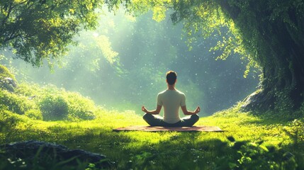 A group of men transitioning between yoga poses in a sunlit meadow, faces full of joy 