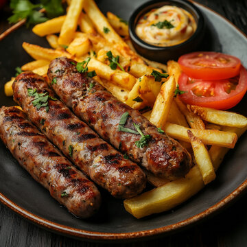  Bulgarian kebapche with fries and mustard