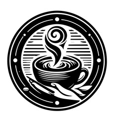 a cup off coffe vintage black and white logo 