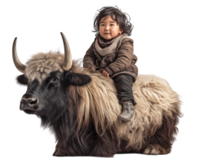 Adorable Nepalese Toddler In Traditional Clothing Riding A Yak: A Heartwarming Glimpse Into Nomadic Life
