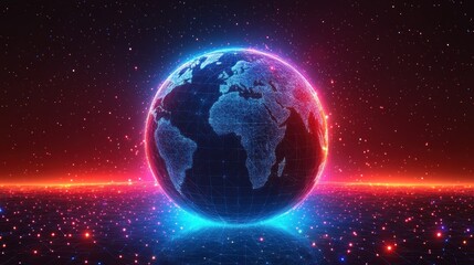 Obraz premium Global Network Earth, futuristic, glowing, night sky background