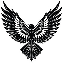 Bold Black and White Eagle Line Art - Vector Illustration,
Flying Hawk Tattoo Design - Monochrome Digital Artwork,bird's wing
