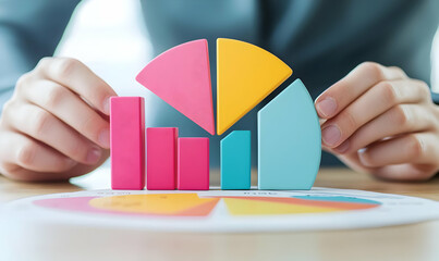 Colorful Data Visualization with Chart and Blocks on Desk