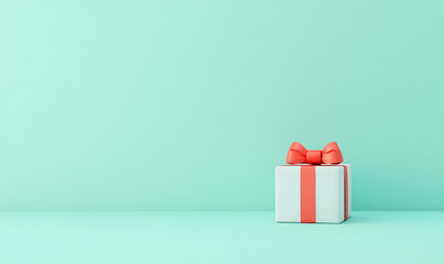 Colorful Gift Box with Bow on Mint Green Background