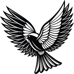 Bold Black and White Eagle Line Art - Vector Illustration,
Flying Hawk Tattoo Design - Monochrome Digital Artwork,bird's wing
