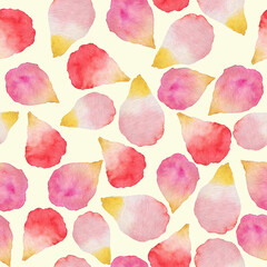 Seamless Pattern With Watercolor Rose Petals On Light Background