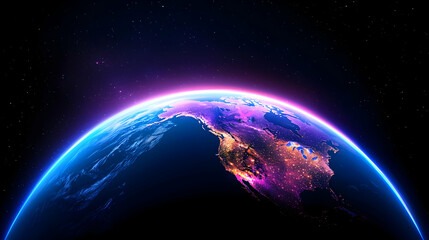 Obraz premium Sci-Fi Earth Day Illustration: Glowing Earth at Night with City Lights