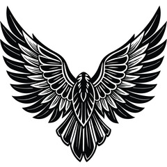 Bold Black and White Eagle Line Art - Vector Illustration,
Flying Hawk Tattoo Design - Monochrome Digital Artwork,bird's wing