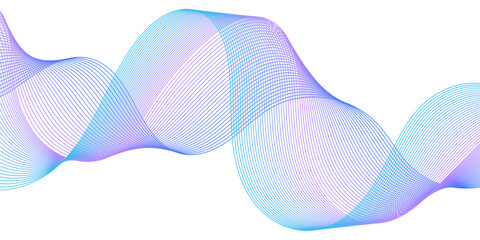 Abstract background with lines and waves. Medium banner size. Element for design isolated on white. Vector background for brochure, booklet, flyer, poster. Colorful gradient. Blue and purple 