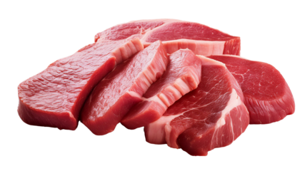 Fresh red meat slices isolated on transparent background