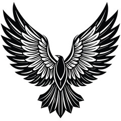 Bold Black and White Eagle Line Art - Vector Illustration,
Flying Hawk Tattoo Design - Monochrome Digital Artwork,bird's wing