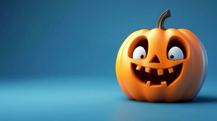Funny Halloween pumpkin character on blue background