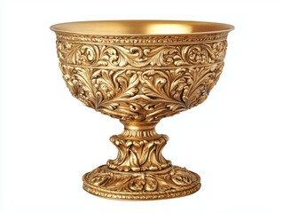 An old-fashioned golden cup with a rustic charm, isolated on a plain white background. Transparent PNG.
