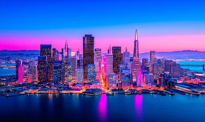 Fototapeta premium Stunning Twilight Cityscape of San Francisco with Vibrant Skyline Colors
