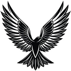 Bold Black and White Eagle Line Art - Vector Illustration,
Flying Hawk Tattoo Design - Monochrome Digital Artwork,bird's wing
