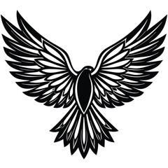 Bold Black and White Eagle Line Art - Vector Illustration,
Flying Hawk Tattoo Design - Monochrome Digital Artwork,bird's wing
