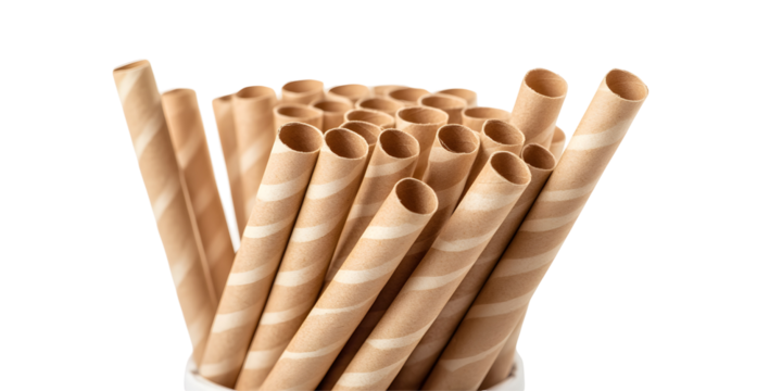 Close up paper drinking straws isolated on white or transparent background with clipping path, eco friendly