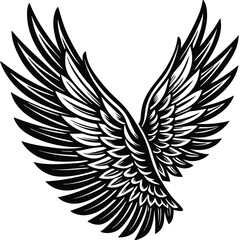 Bold Black and White Eagle Line Art - Vector Illustration,
Flying Hawk Tattoo Design - Monochrome Digital Artwork,bird's wing