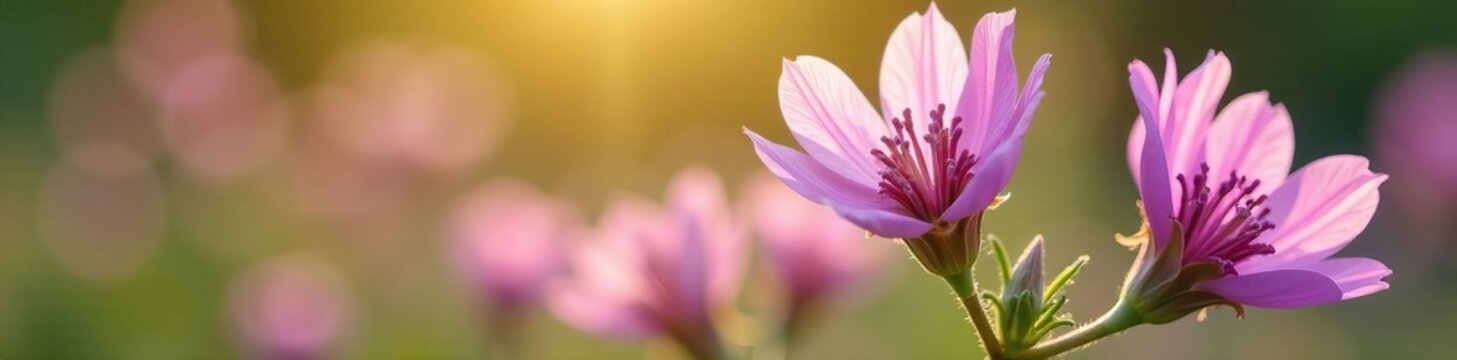 Close up of delicate purple mulla mulla flowers in soft sunlight, environment, spring, beauty