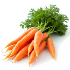 Fresh Carrots with Vibrant Orange Color and Green Leafy Tops – Close-Up Food Photography