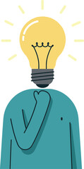 Person with a light bulb for a head showcasing creativity in a minimal flat vector art style