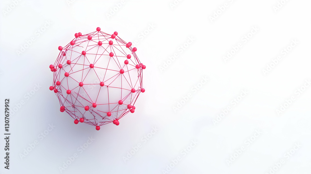 Poster abstract network sphere with red nodes and connecting lines