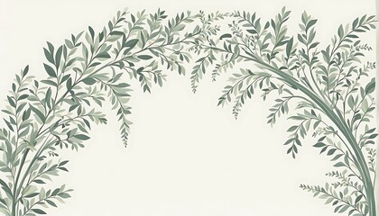 Elegant botanical illustration featuring olive green foliage on a light background