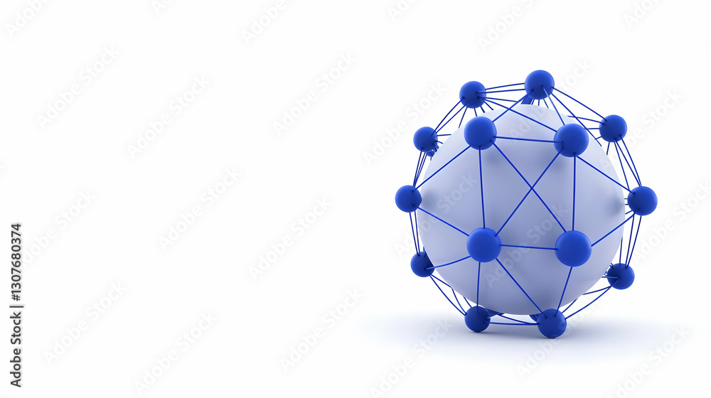 Poster abstract 3d model of network structure with blue nodes and lines