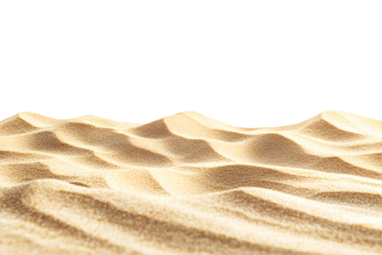 Pile desert sand scattered placed on white or transparent background