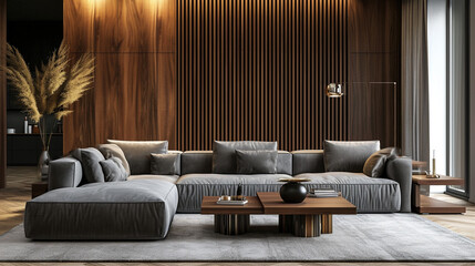 Fototapeta premium 3 d render of modern living room with sofa and coffee table