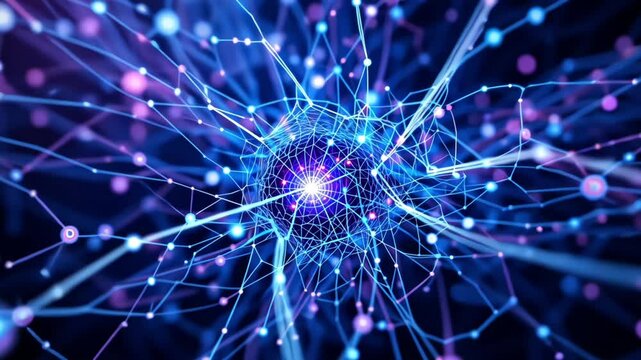Abstract background with interwoven AI neural nodes and glowing cosmic connections for artificial intelligence and deep learning concepts