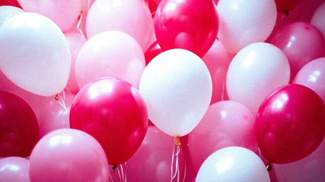 Pink and white balloons close-up background