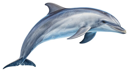 Fototapeta premium Bottlenose Dolphin Leaping, Realistic Illustration, Isolated on Transparent Background, marine mammal, ocean animal, Dolphin, Aquatic, Wildlife