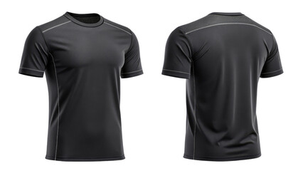 Black Men's Short Sleeve T-Shirt Mockup, Front and Back View, Isolated on Transparent Background, Apparel Design Template, Sportswear, Clothing Mockup, Template