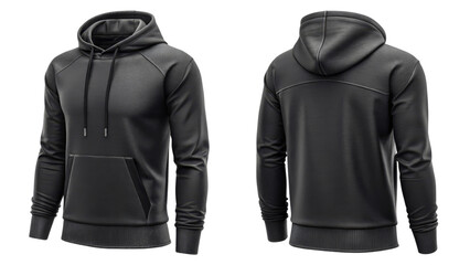 3D Render Dark Gray Hoodie Mockup, Front and Back Views, Isolated on Transparent Background, apparel, sweatshirt, clothing, hoodie mockup, 3D rendering, template