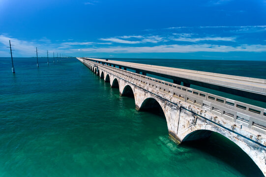 The old Aquaduct at the beginning of the Long Key Historic Bridge Trailhead in the Florida Keys between Long Key and Duck Key is a tourist and travelers paradise