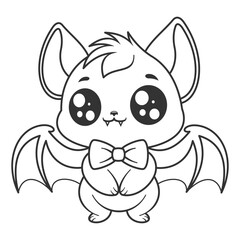 Bat wearing bow tie and smiling, for coloring