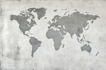 World Map Concrete Wall Art: Gray Tones, Vintage Style