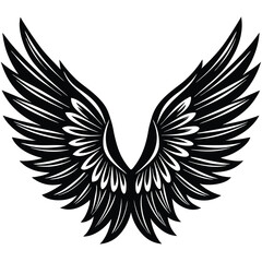 Bold Black and White Eagle Line Art - Vector Illustration,
Flying Hawk Tattoo Design - Monochrome Digital Artwork,bird's wing