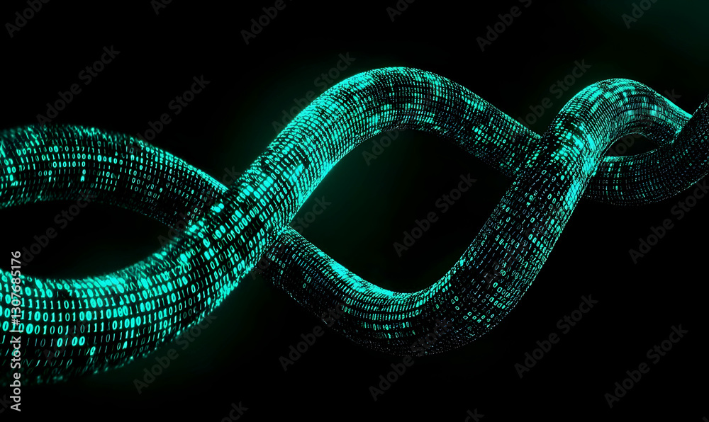 Poster abstract digital data visualization in infinite form with glowing effect