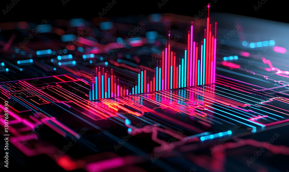 Poster abstract digital graph visualization with neon color elements