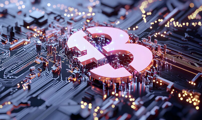 Abstract Digital Background with Bitcoin Symbol and Circuit Design