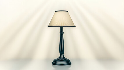 Classic standing lamp with sleek dark frame and softly diffused lampshade, creating a warm and inviting atmosphere in a minimalist setting