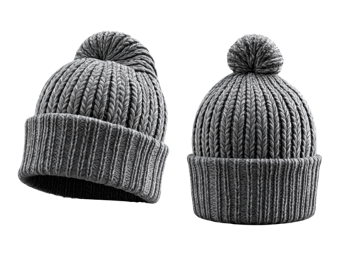 Warm knitted beanies in gray color, perfect for winter fashion and outdoor activities