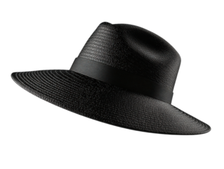 Stylish black wide brim hat made of textured material, perfect for fashion